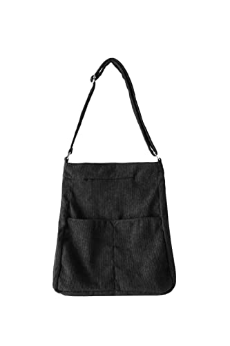 Ulisty Damen/Mädchen Grosse Kapazität Cord Fäch Tragetasche Mode Schultertasche Hobo Tasche Lässig Umhängetasche Einkaufstasche Handtasche Schwarz von Ulisty