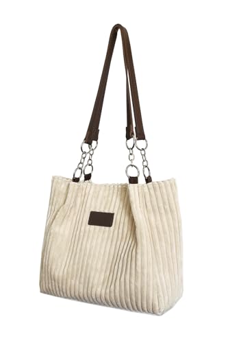 Ulisty Damen Cord Tragetasche Lässig Shopper Umhängetasche Mode Schultertasche Täglich Einkaufstasche Cordtasche Beige von Ulisty