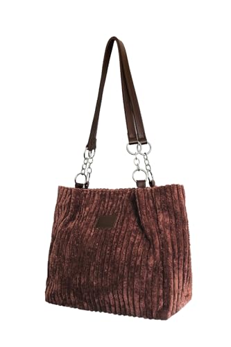 Ulisty Damen Cord Tragetasche Lässig Shopper Umhängetasche Mode Schultertasche Täglich Einkaufstasche Cordtasche Kaffee von Ulisty