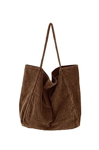 Ulisty Damen Groß Cord Tragetasche Retro Schultertasche Beiläufig Einkaufstasche Mode Handtasche Kaffee von Ulisty