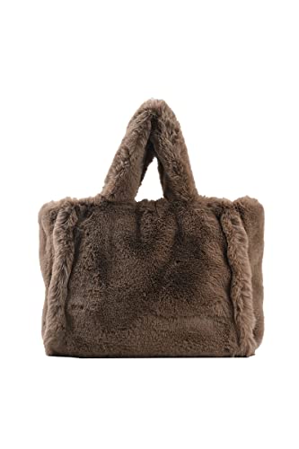 Ulisty Damen Herbst Winter Große Plüsch Tragetasche Flauschiger Top Griff Tasche Hobo Tasche Handtasche, Big Brown, Einheitsgröße, Handgepäck von Ulisty