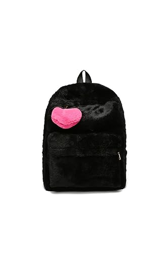 Ulisty Damen Herbst Winter Kunstpelz Rucksack Plüsch Tagesrucksack Flauschige Schultertasche schwarz von Ulisty