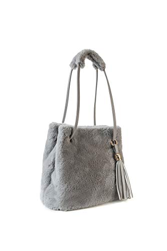 Ulisty Damen Herbst Winter Kunstpelz Schultertasche Plüsch Handtasche Flauschige Beuteltasche Quaste Umhängetasche grau von Ulisty