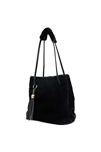 Ulisty Damen Herbst Winter Kunstpelz Schultertasche Plüsch Handtasche Flauschige Beuteltasche Quaste Umhängetasche schwarz von Ulisty