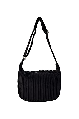 Ulisty Damen Klein Cord Hobo Tasche Breiter Gurt Umhängetasche Schultertasche Lässig Messenger Schulranzen Handtasche Tägliche Tasche Schwarz von Ulisty