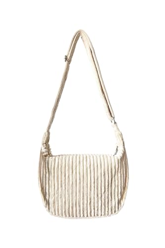 Ulisty Damen Klein Cord Hobo Tasche Breiter Gurt Umhängetasche Schultertasche Lässig Messenger Schulranzen Handtasche Tägliche Tasche beige von Ulisty