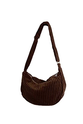 Ulisty Damen Klein Cord Hobo Tasche Breiter Gurt Umhängetasche Schultertasche Lässig Messenger Schulranzen Handtasche Tägliche Tasche Kaffee von Ulisty