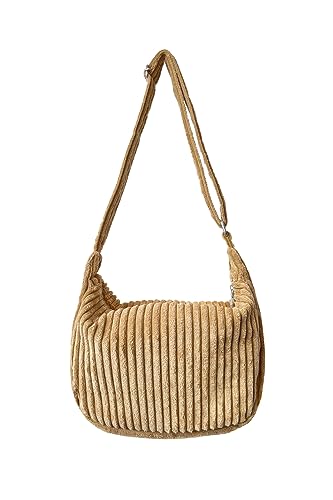 Ulisty Damen Klein Cord Hobo Tasche Breiter Gurt Umhängetasche Schultertasche Lässig Messenger Schulranzen Handtasche Tägliche Tasche Khaki von Ulisty