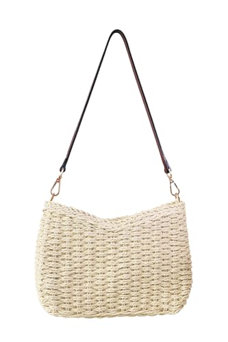 Ulisty Damen Kleine Gewebte Strohtasche Mini Sommer Strandtasche Bohemian Urlaub Umschlag Beutel Chic Unterarm Schulter Handtasche beige von Ulisty
