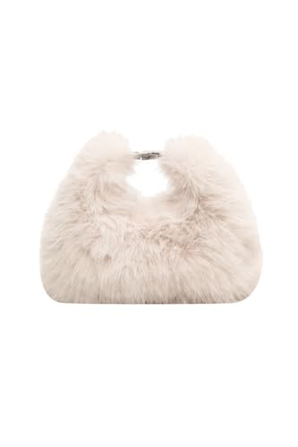 Ulisty Damen Klein Kunstfell Fuchs Pelz Clutch Tasche Mini Pelzige Abendtasche Plüsch Schultertasche Umhängetasche Hobo-Tasche Handtasche beige von Ulisty