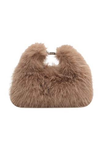 Ulisty Damen Klein Kunstfell Fuchs Pelz Clutch Tasche Mini Pelzige Abendtasche Plüsch Schultertasche Umhängetasche Hobo-Tasche Handtasche khaki von Ulisty