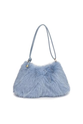Ulisty Damen Klein Kunstfell Fuchs Pelz Hobo Tasche Pelzig Unterarmtasche Plüsch Schultertasche Mode Geldbeutel Handtasche blau von Ulisty