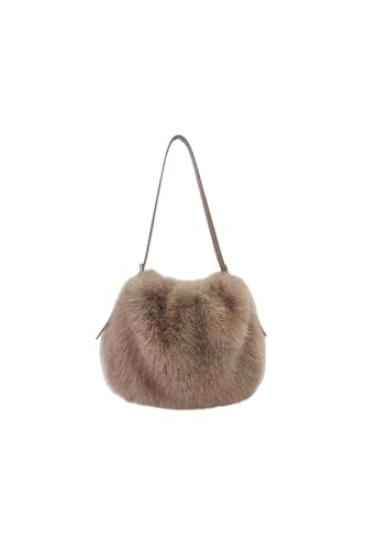 Ulisty Damen Klein Kunstfell Fuchs Pelz Hobo Tasche Pelzig Verstellbarer Riemen Schultertasche Plüsch Geldbeutel Mode Handtasche khaki von Ulisty