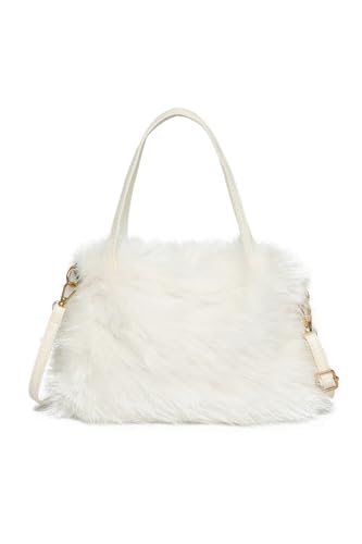 Ulisty Damen Klein Kunstfell Fuchs Pelz Tote Tasche Mini Pelzige Henkeltaschen Plüsch Schultertasche Umhängetasche Handtasche beige von Ulisty