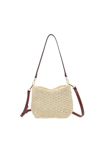 Ulisty Damen Klein Stroh Tasche Mini Geflochten Unterarmtasche Sommer Strandtasche Quadratische Tasche Schultertasche Umhängetasche Geldbörse beige von Ulisty