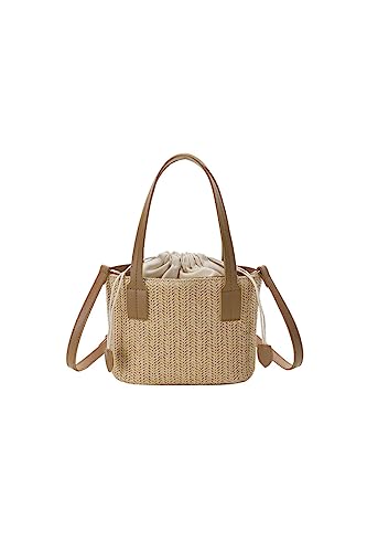 Ulisty Damen Klein Strohtasche Mini Geflochten Eimer Tasche Sommer Strandtasche Mode Schultertasche Oberer Handgriff Tasche Umhängetasche Handtasche Dunkles Khaki von Ulisty