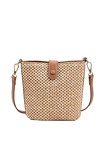 Ulisty Damen Klein Strohtasche Mini Gewebt Eimer Tasche Sommer Strandtasche Mode Schultertasche Umhängetasche Handtasche braun von Ulisty
