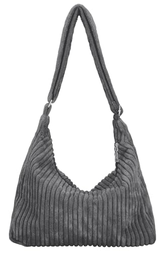 Ulisty Damen Latschig Cord Hobo Tasche Verstellbarer Riemen Schultertasche Umhängetasche Lässig Tragetasche Handtasche grau von Ulisty