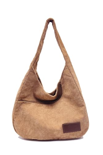 Ulisty Damen Cord Breiter Gurt Hobo Tasche Schultasche Shopper Handtasche Lässig Unterarmtasche Khaki von Ulisty