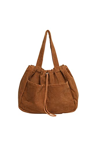 Ulisty Frauen Große Kapazität Cord Kordelzug Tragetasche Taschen Schultertasche Casual Handtasche Hobo Tasche Einkaufstasche, Braun, Einheitsgröße von Ulisty