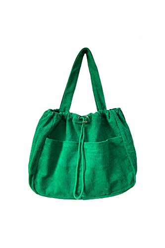 Ulisty Frauen Große Kapazität Cord Kordelzug Tragetasche Taschen Schultertasche Casual Handtasche Hobo Tasche Einkaufstasche, Grün , Einheitsgröße von Ulisty