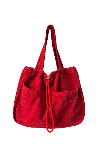 Ulisty Frauen Große Kapazität Cord Kordelzug Tragetasche Taschen Schultertasche Casual Handtasche Hobo Tasche Einkaufstasche, Rot/Ausflug, einfarbig (Getaway Solids), Einheitsgröße von Ulisty