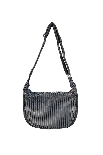 Ulisty Damen Klein Cord Hobo Tasche Breiter Gurt Umhängetasche Schultertasche Lässig Messenger Schulranzen Handtasche Tägliche Tasche Grau von Ulisty