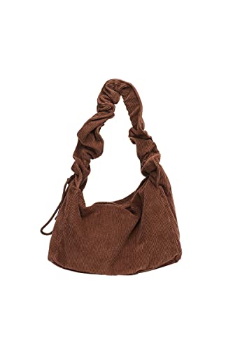 Ulisty Kleine Unterarmtasche aus Cord, mit Kordelzug, Umhängetasche, lässige Handtasche, Hobo-Tasche, Kaffee, Einheitsgröße von Ulisty