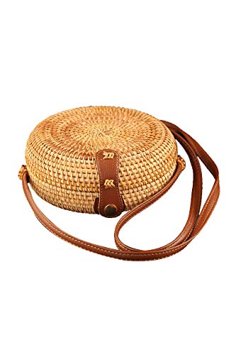 Ulisty Rund Rattan Tasche Kreis Korbbeutel Strohbeutel Handgefertigte Weben Korb Handgewebte Tasche Sommer-Strandtasche Schultertasche Umhängetasche für Damen/Frauen von Ulisty