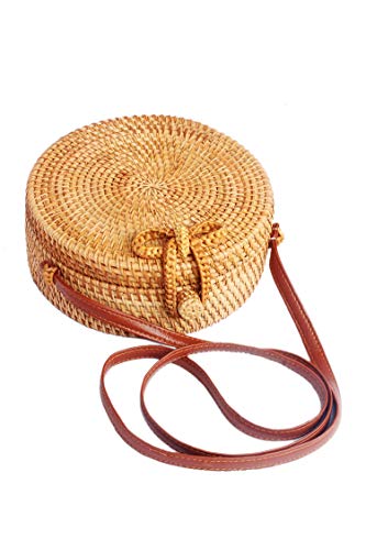 Ulisty Rund Rattan Tasche Kreis Strohbeutel Handgefertigte Tasche Weben Korb Handgewebte Tasche Sommer-Strandtasche Schultertasche Umhängetasche für Damen/Frauen von Ulisty