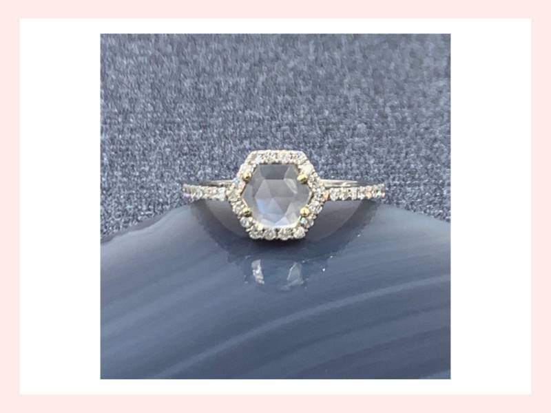 14K Weißgold Diamant Mondstein Ring Hexagon Verlobungsring von UlkaRocks