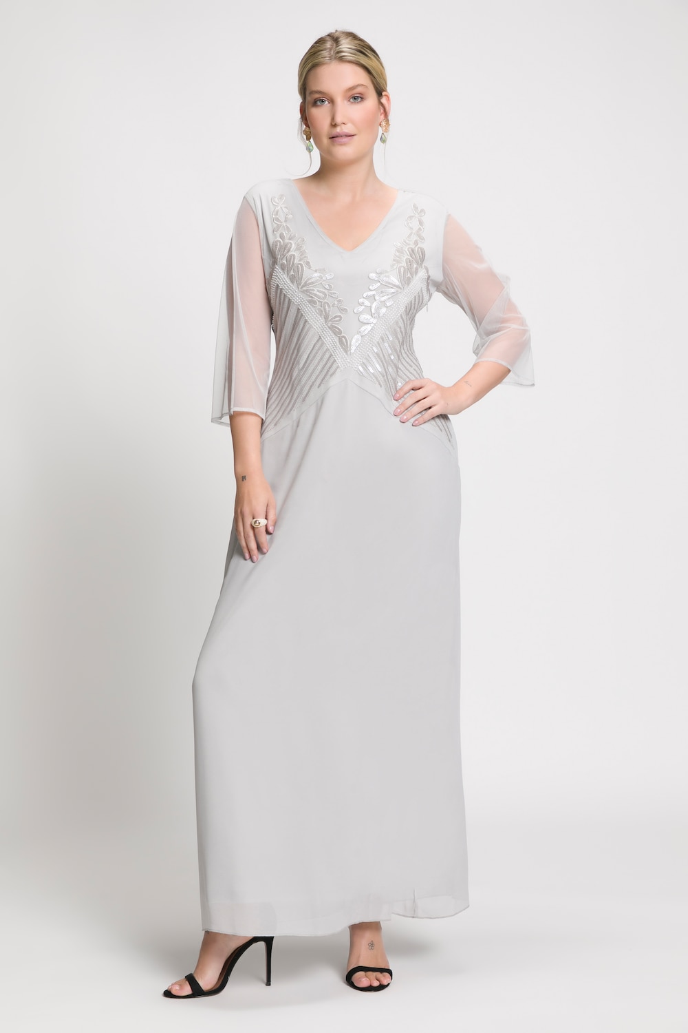 Abendkleid, Perlenstickerei, V-Ausschnitt, 3/4-Arm von 50%