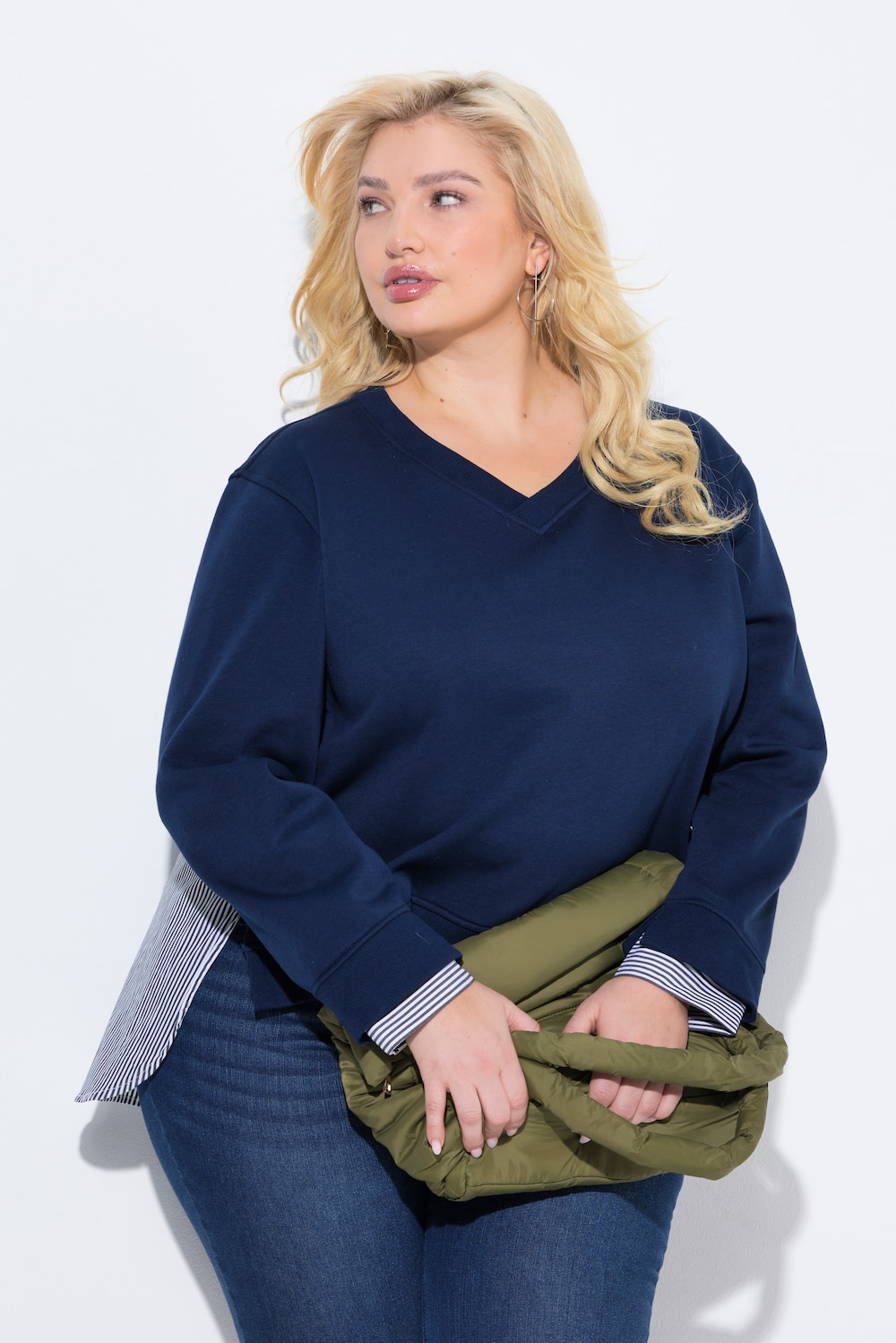 Große Größen 2-in-1-Sweatshirt, Damen, blau, Größe: 42/44, Baumwolle/Polyester, Ulla Popken von Ulla Popken