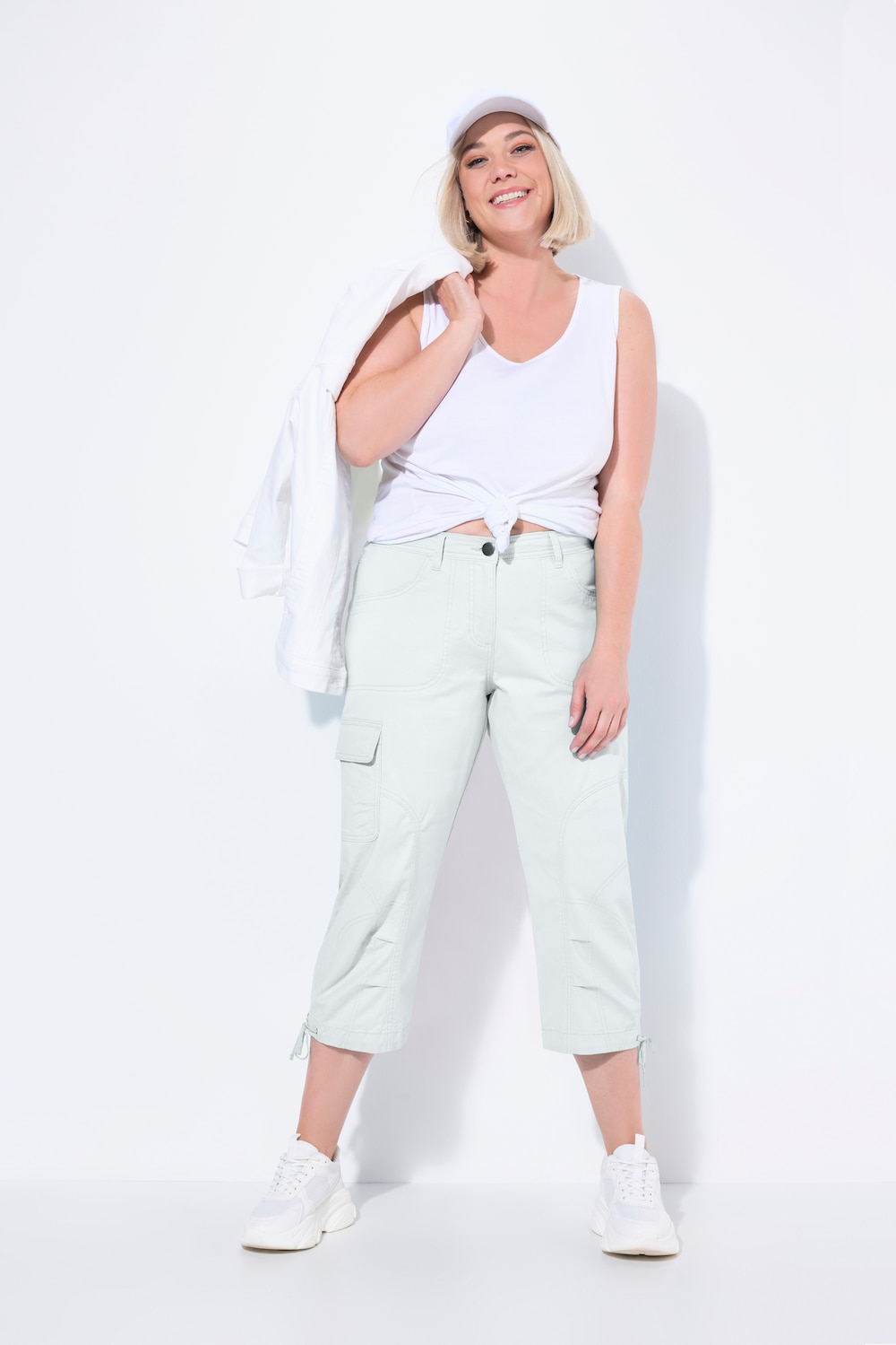 Große Größen 7/8-Cargohose, Damen, weiß, Größe: 60, Baumwolle, Ulla Popken von Ulla Popken