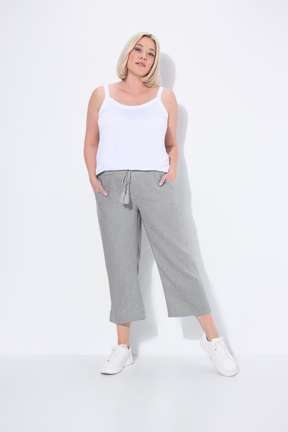 Große Größen 7/8-Leinenhose, Damen, grau, Größe: 48, Leinen, Ulla Popken von Ulla Popken