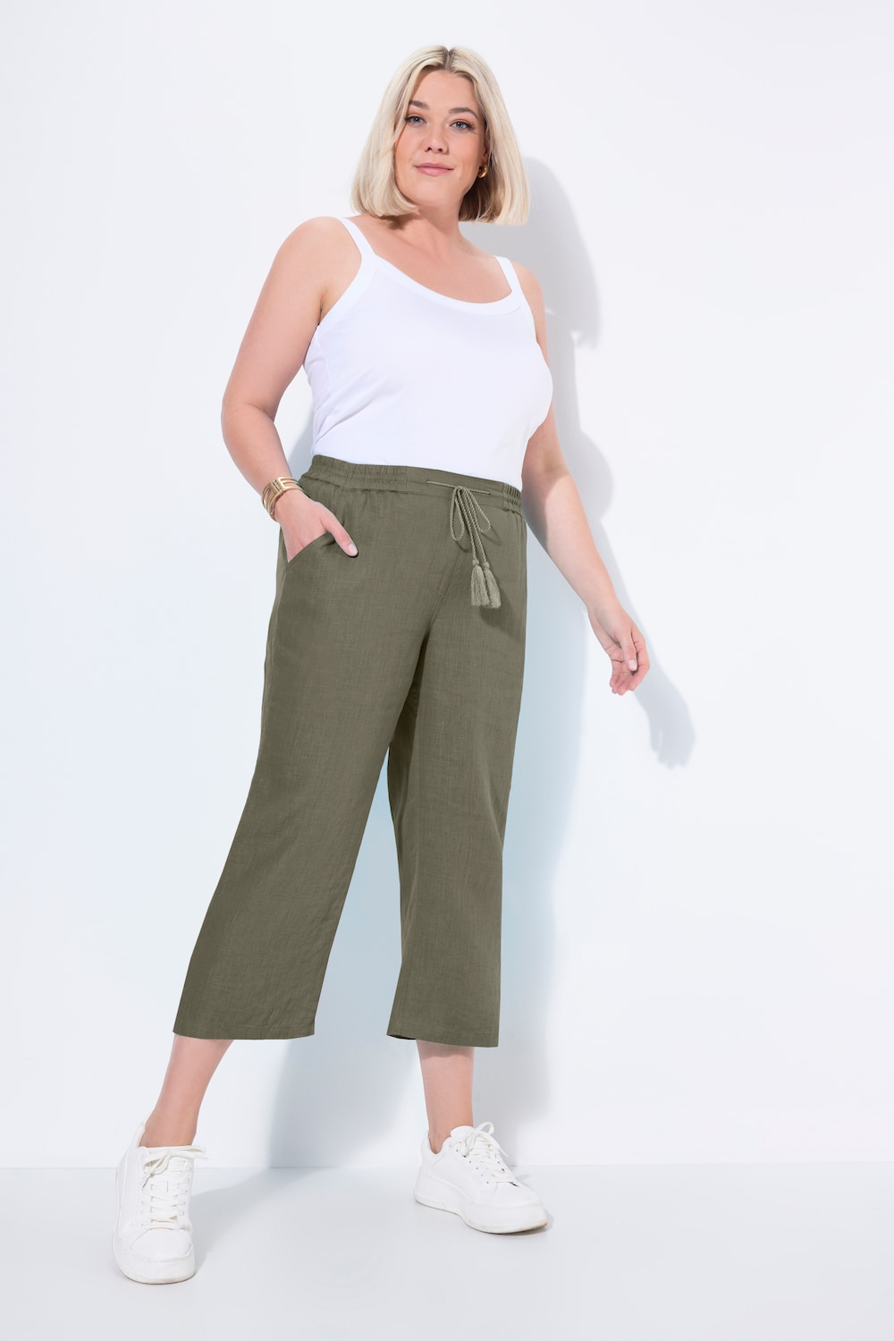 Große Größen 7/8-Leinenhose, Damen, grün, Größe: 48, Leinen, Ulla Popken von Ulla Popken