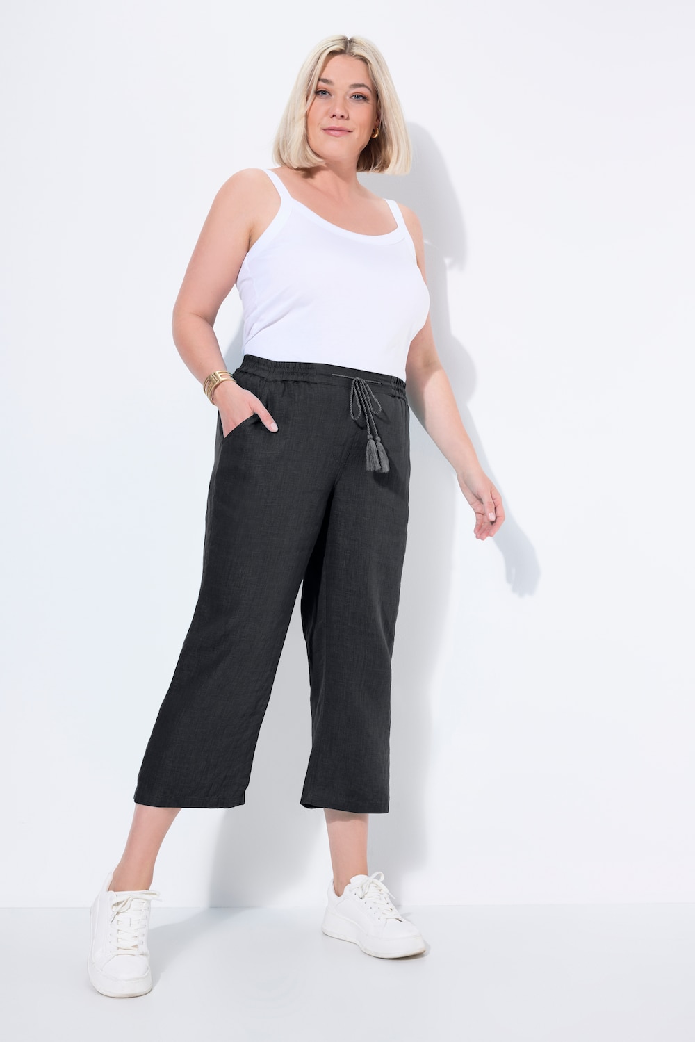 Große Größen 7/8-Leinenhose, Damen, schwarz, Größe: 54, Leinen, Ulla Popken von Ulla Popken