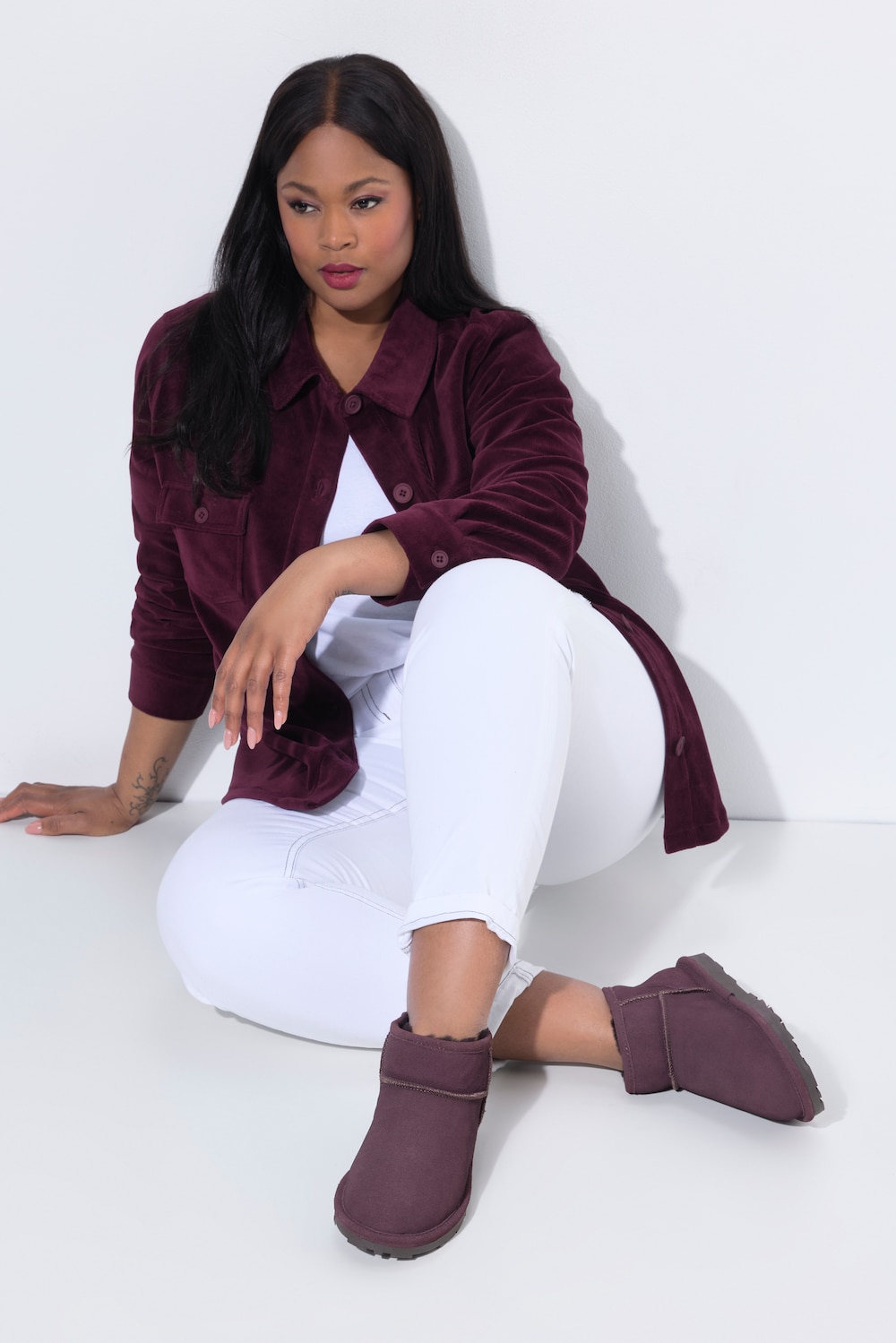 Große Größen Axelda Lammfell-Boots, Damen, lila, Größe: 39, Wolle/Leder, Ulla Popken von Ulla Popken