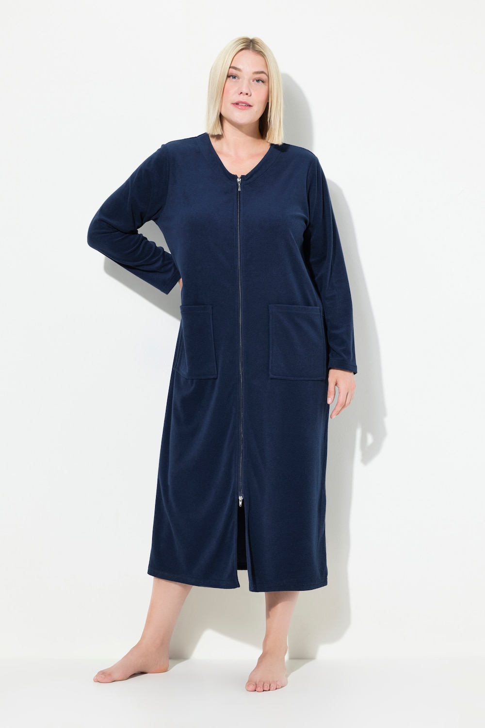Große Größen Bademantel, Damen, blau, Größe: 50/52, Baumwolle/Polyester, Ulla Popken von Ulla Popken
