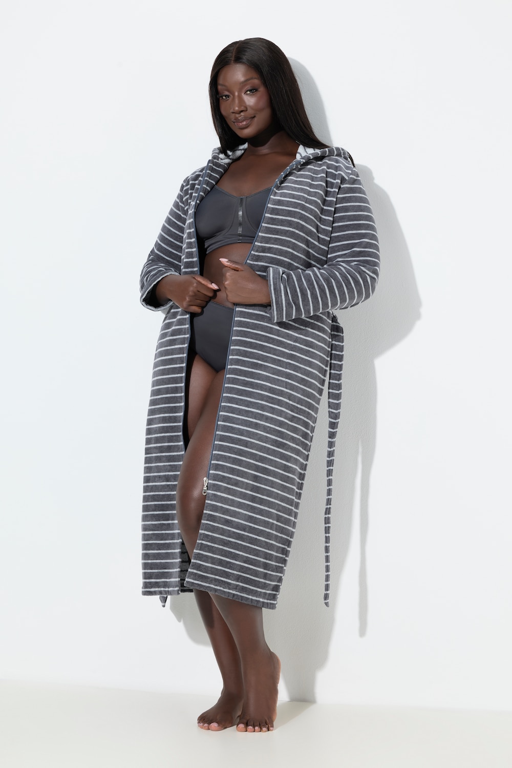 Große Größen Bademantel, Damen, grau, Größe: 46/48, Baumwolle, Ulla Popken von Ulla Popken