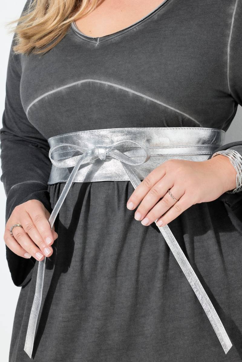 Große Größen Bindegürtel, Damen, grau, Größe: One Size, Leder, Ulla Popken von Ulla Popken