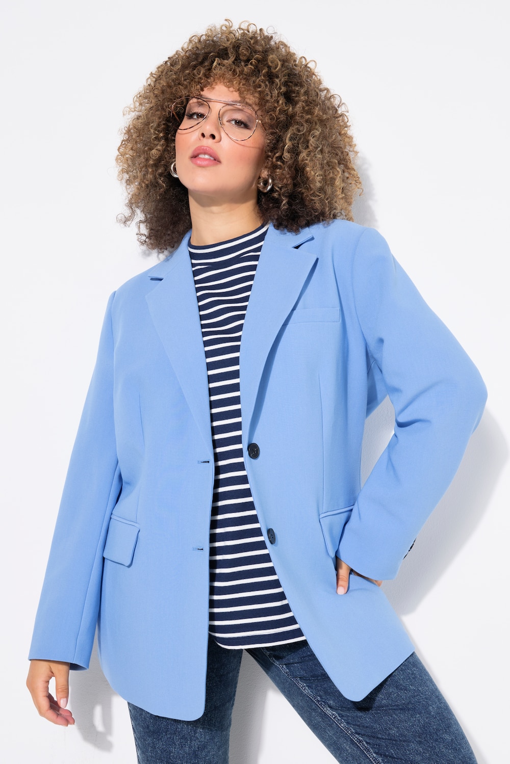 Große Größen Blazer, Damen, blau, Größe: 46/48, Polyester/Viskose, Ulla Popken von Ulla Popken