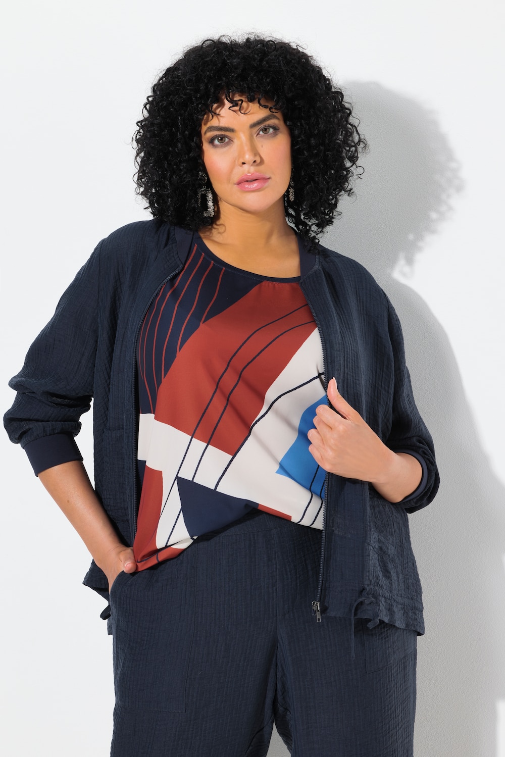 Große Größen Blouson, Damen, blau, Größe: 50/52, Baumwolle/Viskose/Synthetische Fasern, Ulla Popken von Ulla Popken