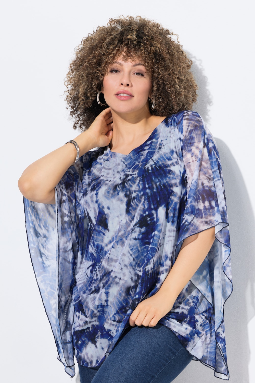 Große Größen Bluse, Damen, blau, Größe: 42/44, Viskose/Polyester/Elasthan, Ulla Popken von Ulla Popken