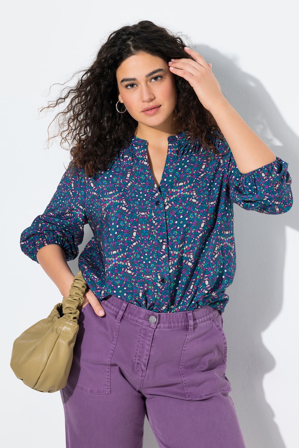 Große Größen Bluse, Damen, blau, Größe: 58/60, Viskose/Synthetische Fasern, Ulla Popken von Ulla Popken