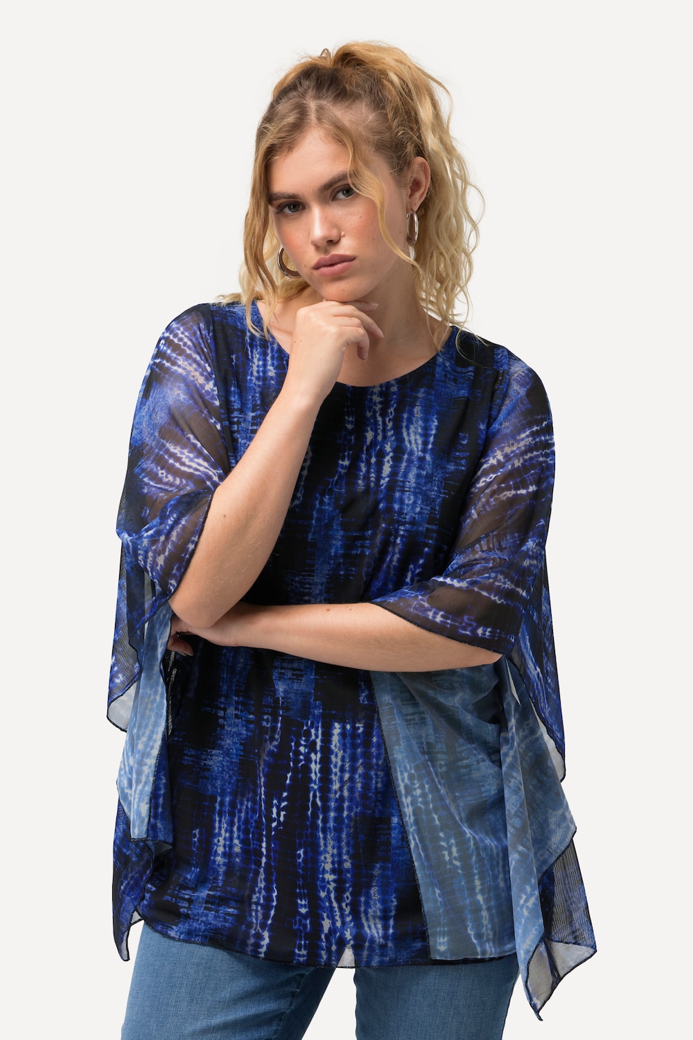 Große Größen Bluse, Damen, blau, Größe: 62/64, Viskose/Polyester/Elasthan, Ulla Popken von Ulla Popken