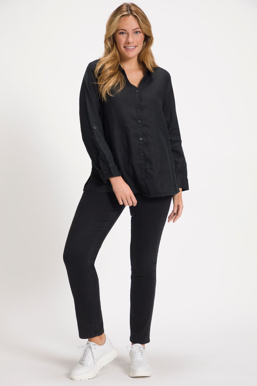 Große Größen Bluse, Damen, schwarz, Größe: 50/52, Leinen, Ulla Popken von Ulla Popken