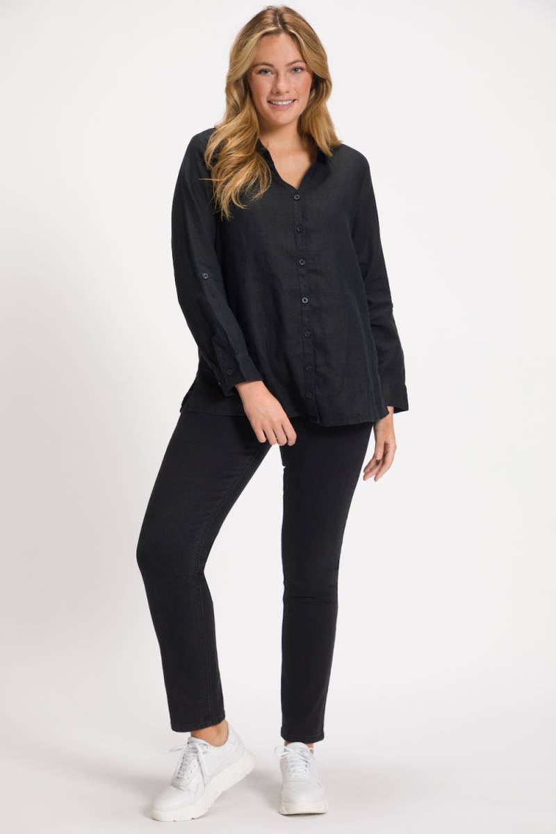 Große Größen Bluse, Damen, schwarz, Größe: 50/52, Leinen, Ulla Popken von Ulla Popken