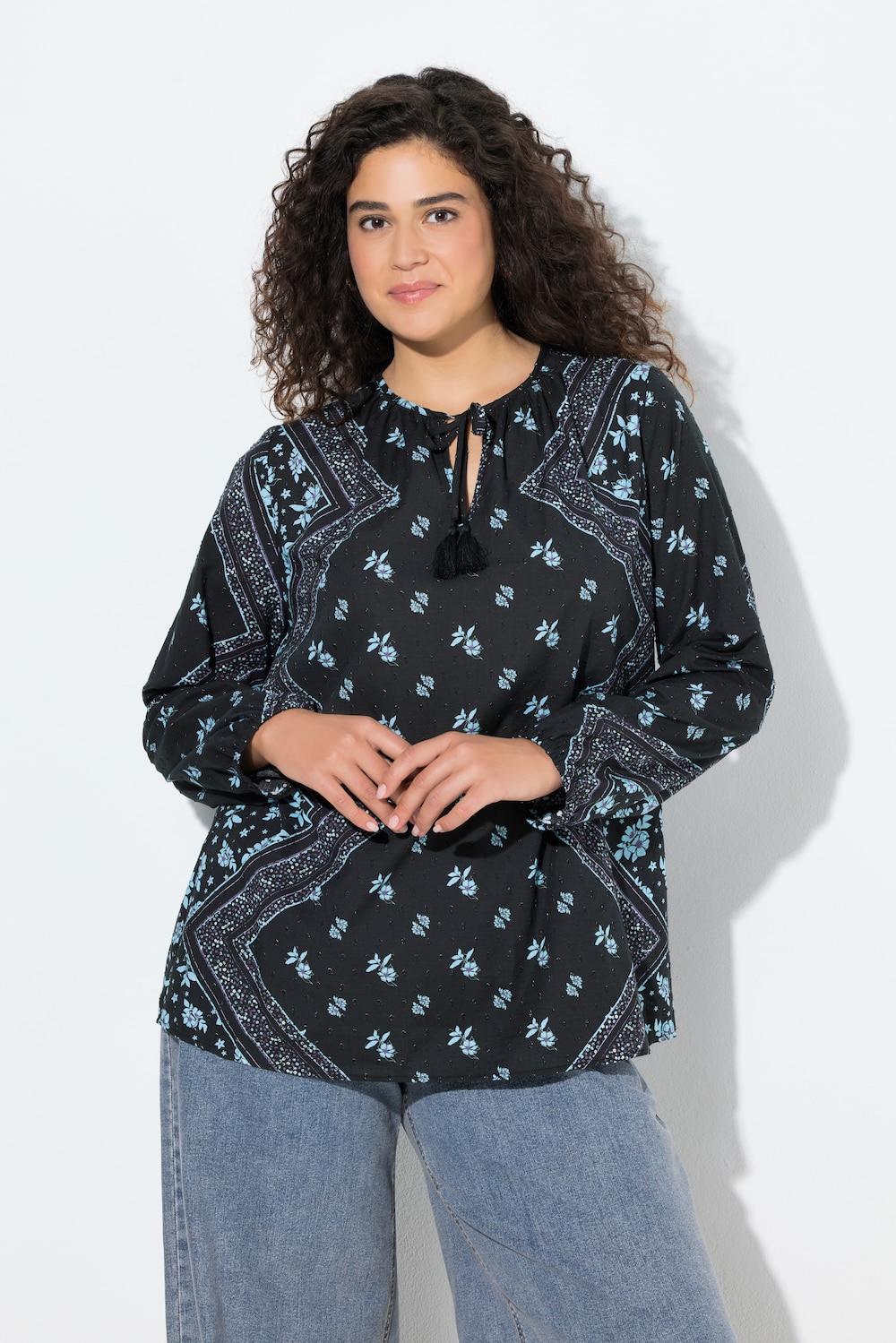 Große Größen Bluse, Damen, schwarz, Größe: 54/56, Baumwolle, Ulla Popken von Ulla Popken