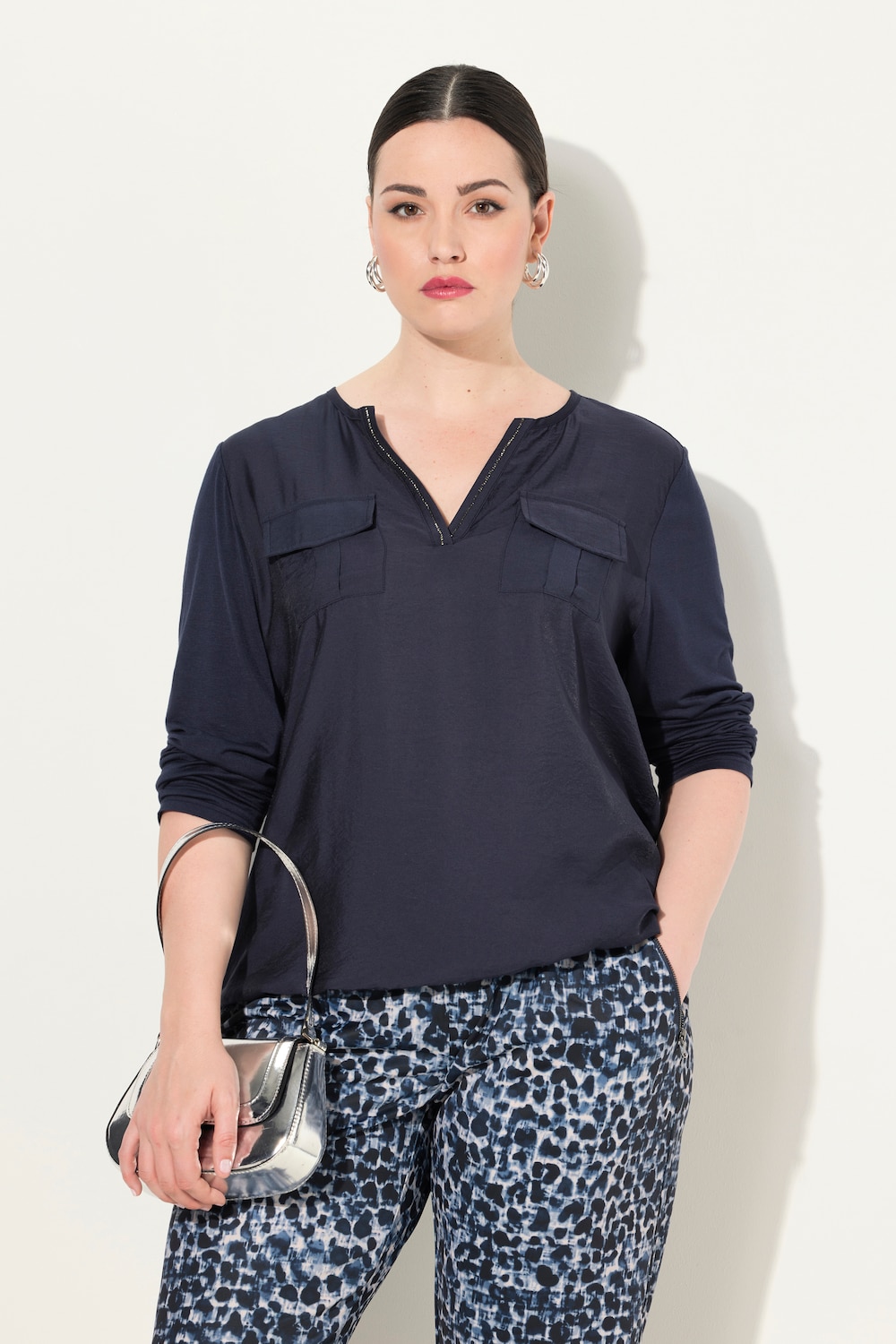 Große Größen Blusenshirt, Damen, blau, Größe: 58/60, Viskose/Synthetische Fasern, Ulla Popken von Ulla Popken